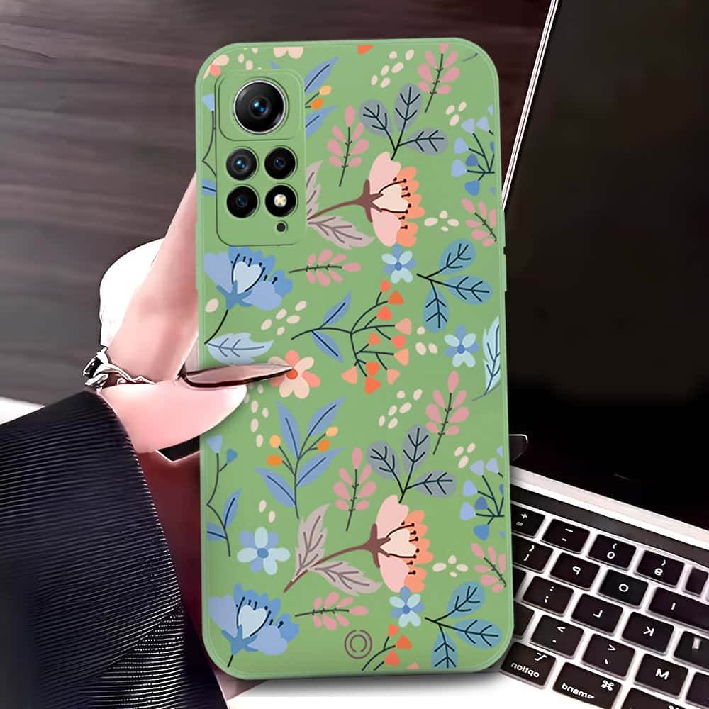 Vivo V30 Cover - Light Green - D1 - ONation Floral Series - HQ Liquid Silicone Soft Case - Futurestore.pk