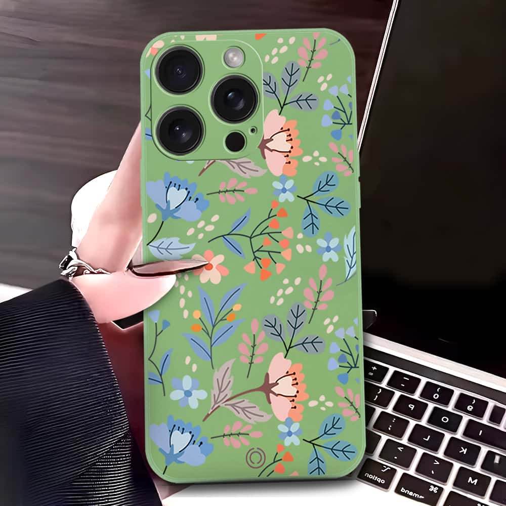 iPhone 16 Pro Max Cover - Light Green - D1 - ONation Floral Series - HQ Liquid Silicone Soft Case - Futurestore.pk