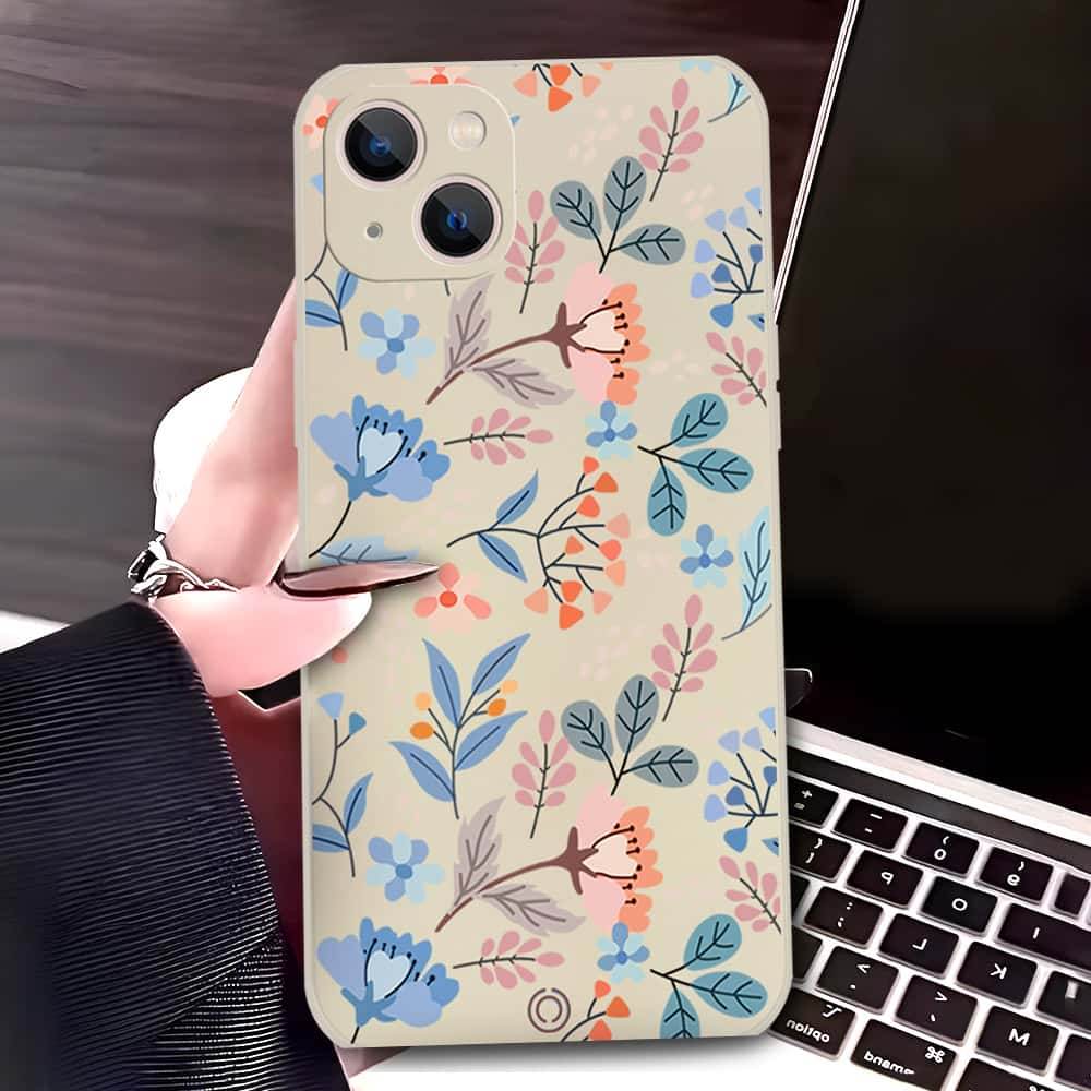 iPhone 13 Cover - Off White - D1 - ONation Floral Series - HQ Liquid Silicone Soft Case - Futurestore.pk