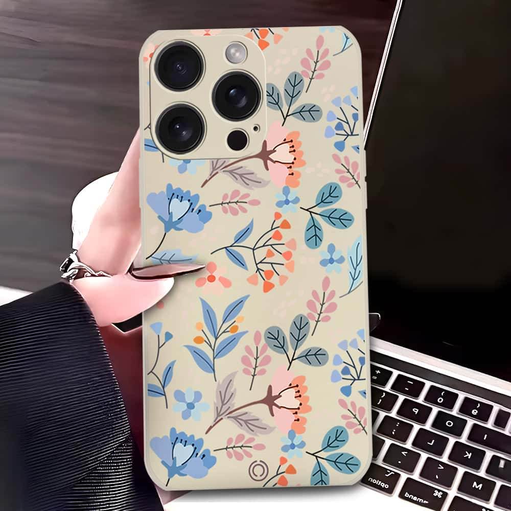 iPhone 16 Pro Max Cover - Off White - D1 - ONation Floral Series - HQ Liquid Silicone Soft Case - Futurestore.pk