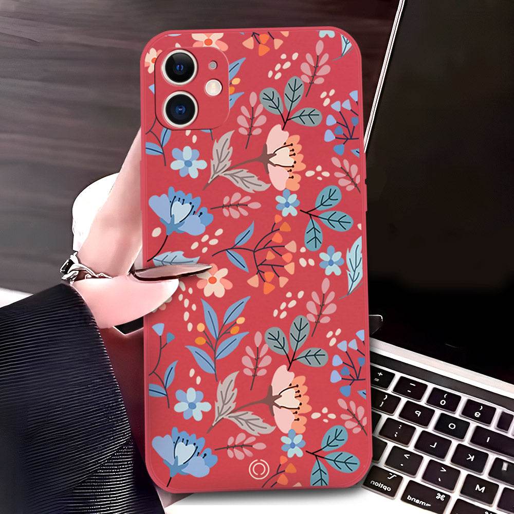 iPhone 11 Cover - Red - D1 - ONation Floral Series - HQ Liquid Silicone Soft Case - Futurestore.pk