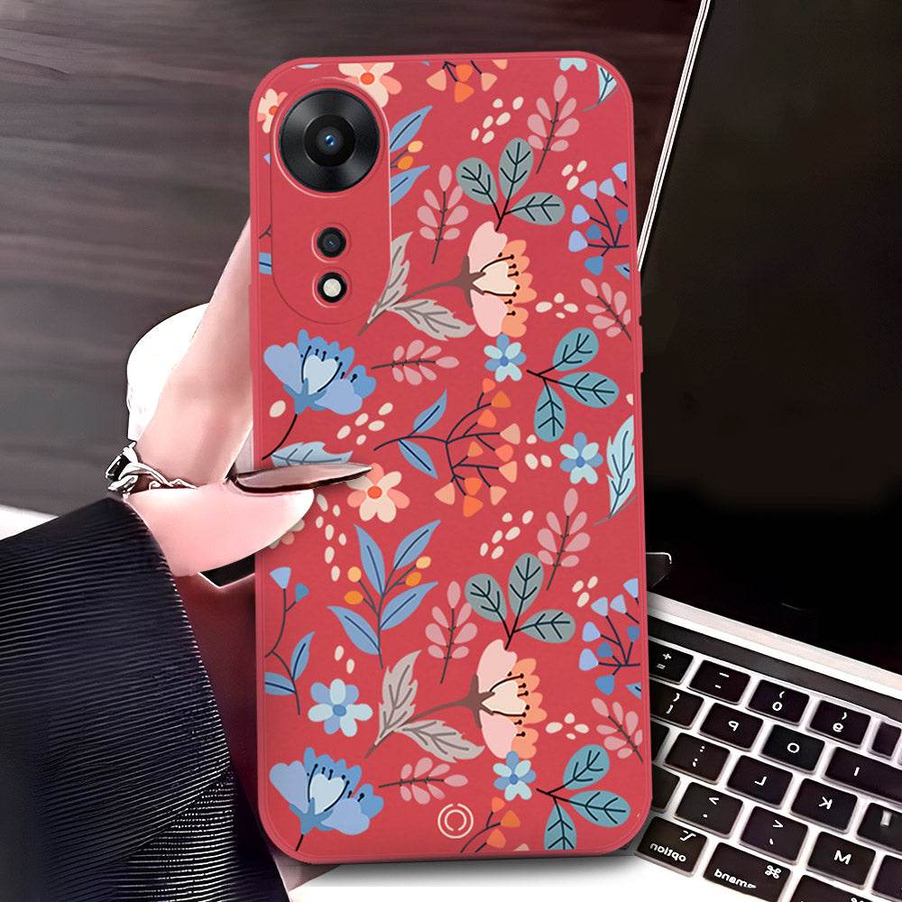 Vivo V30 Cover - Red - D1 - ONation Floral Series - HQ Liquid Silicone Soft Case - Futurestore.pk