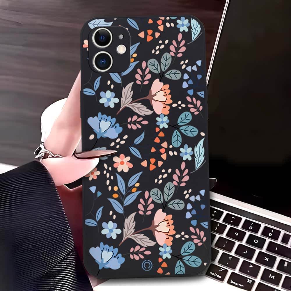 iPhone 11 Cover - Black - D1 - ONation Floral Series - HQ Liquid Silicone Soft Case - Futurestore.pk