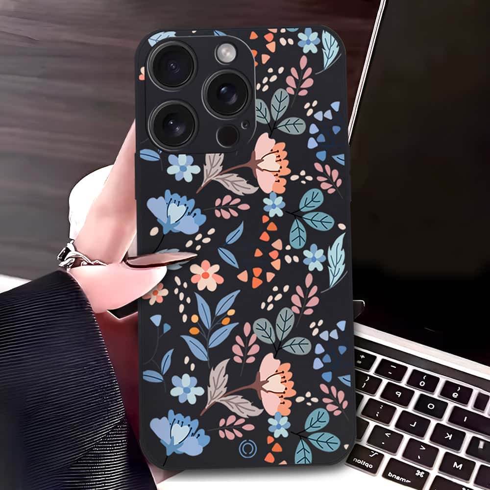 iPhone 16 Pro Max Cover - Black - D1 - ONation Floral Series - HQ Liquid Silicone Soft Case - Futurestore.pk
