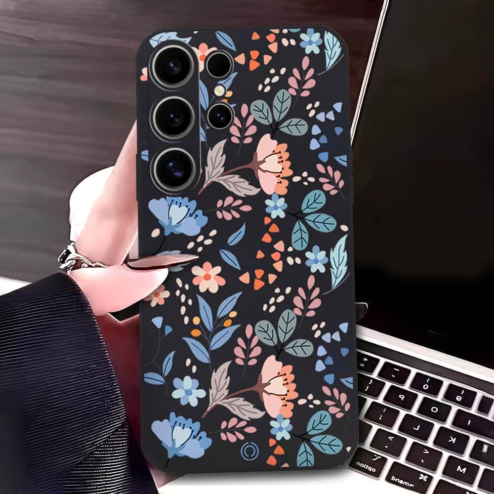 Samsung Galaxy S24 Ultra Cover - Black - D1 - ONation Floral Series - HQ Liquid Silicone Soft Case - Futurestore.pk