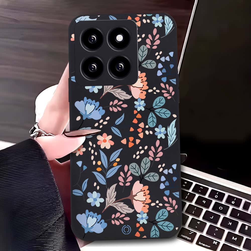 Xiaomi 14 Cover - Black - D1 - ONation Floral Series - HQ Liquid Silicone Soft Case