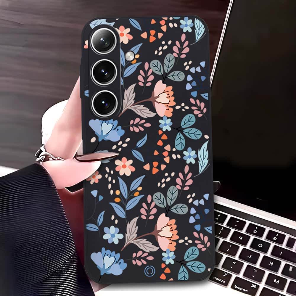 Samsung Galaxy A16 Cover - Black - D1 - ONation Floral Series - HQ Liquid Silicone Soft Case - Futurestore.pk