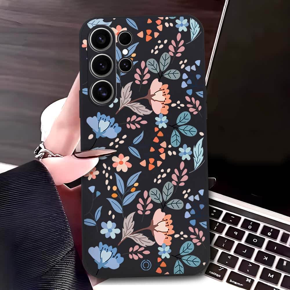Samsung Galaxy S25 Ultra Cover - Black - D1 - ONation Floral Series - HQ Liquid Silicone Soft Case - Futurestore.pk
