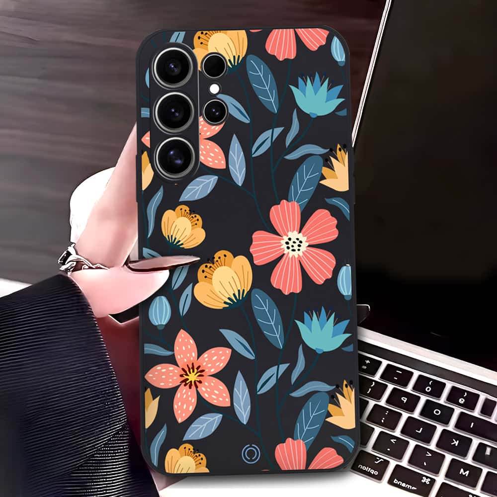 Samsung Galaxy S25 Ultra Cover - Black - D2 - ONation Floral Series - HQ Liquid Silicone Soft Case - Futurestore.pk