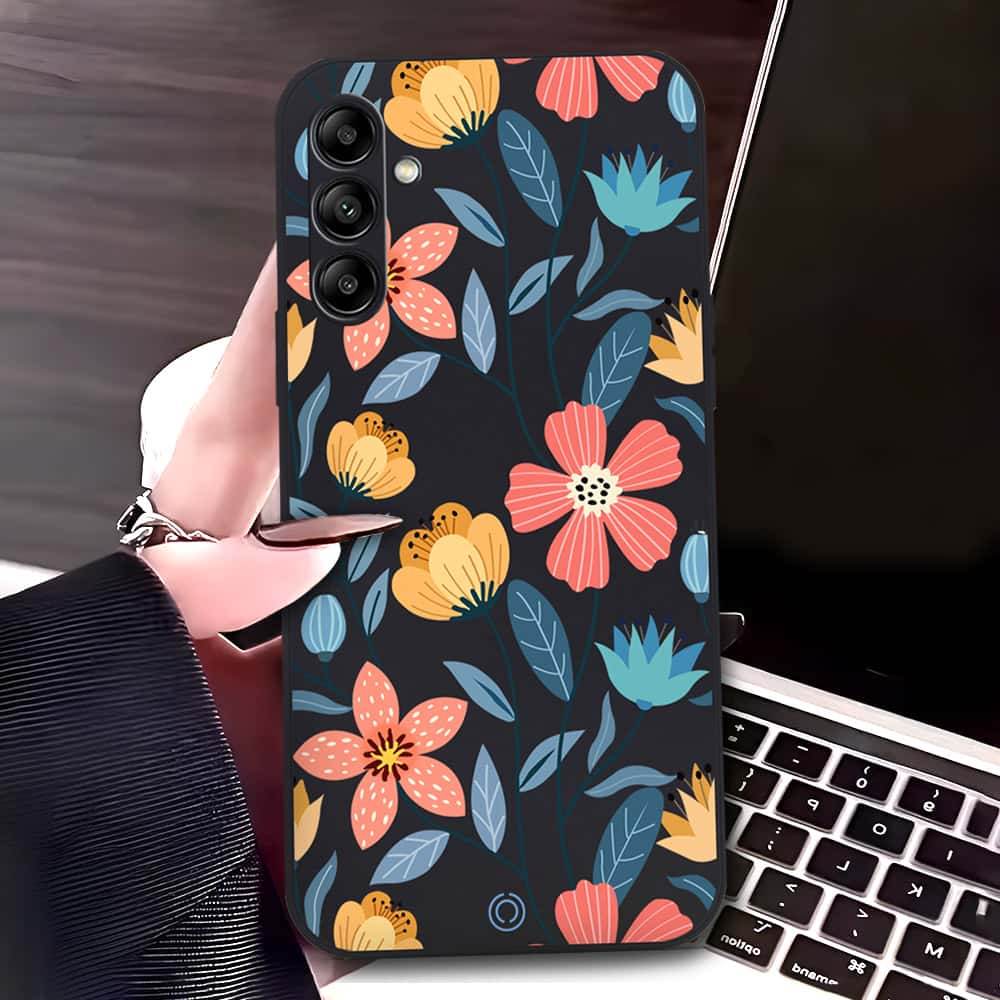 Samsung Galaxy A36 Cover - Black - D2 - ONation Floral Series - HQ Liquid Silicone Soft Case - Futurestore.pk