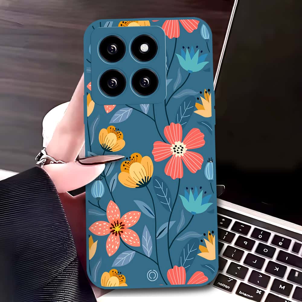 Xiaomi 14 Cover - Blue - D2 - ONation Floral Series - HQ Liquid Silicone Soft Case