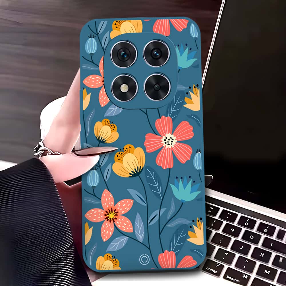 Xiaomi Redmi Note 14 Pro Plus 5G Cover - Blue - D2 - ONation Floral Series - HQ Liquid Silicone Soft Case