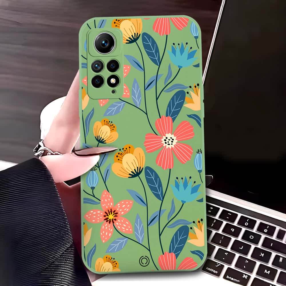 Vivo V30 Cover - Light Green - D2 - ONation Floral Series - HQ Liquid Silicone Soft Case - Futurestore.pk