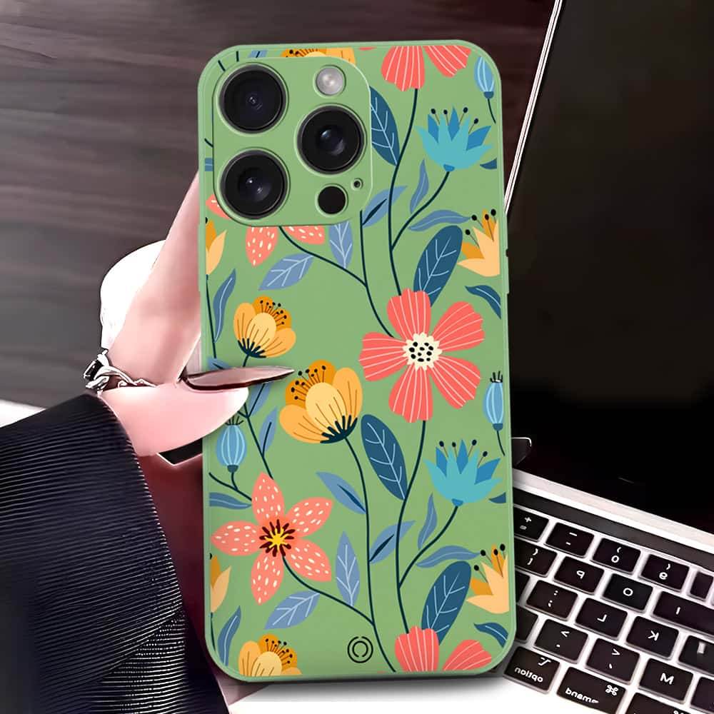 iPhone 16 Pro Max Cover - Light Green - D2 - ONation Floral Series - HQ Liquid Silicone Soft Case - Futurestore.pk