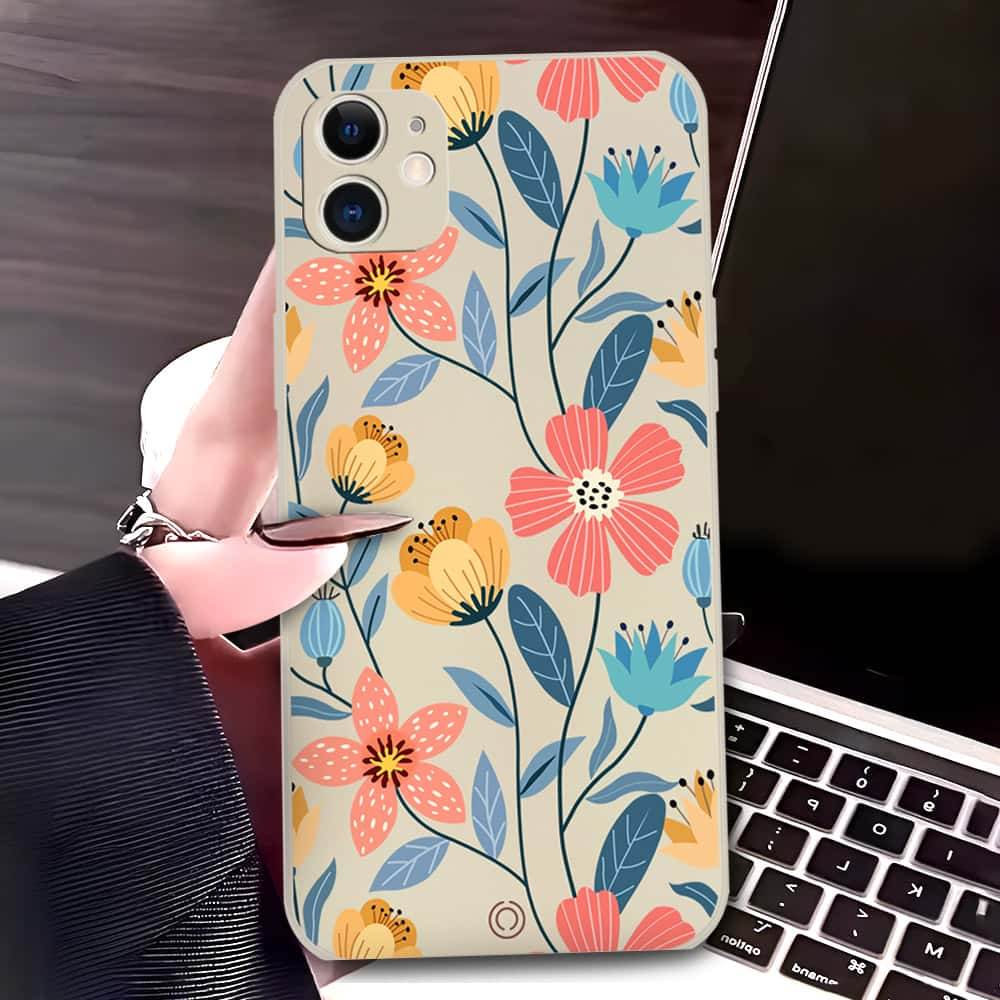 iPhone 11 Cover - Off White - D2 - ONation Floral Series - HQ Liquid Silicone Soft Case - Futurestore.pk