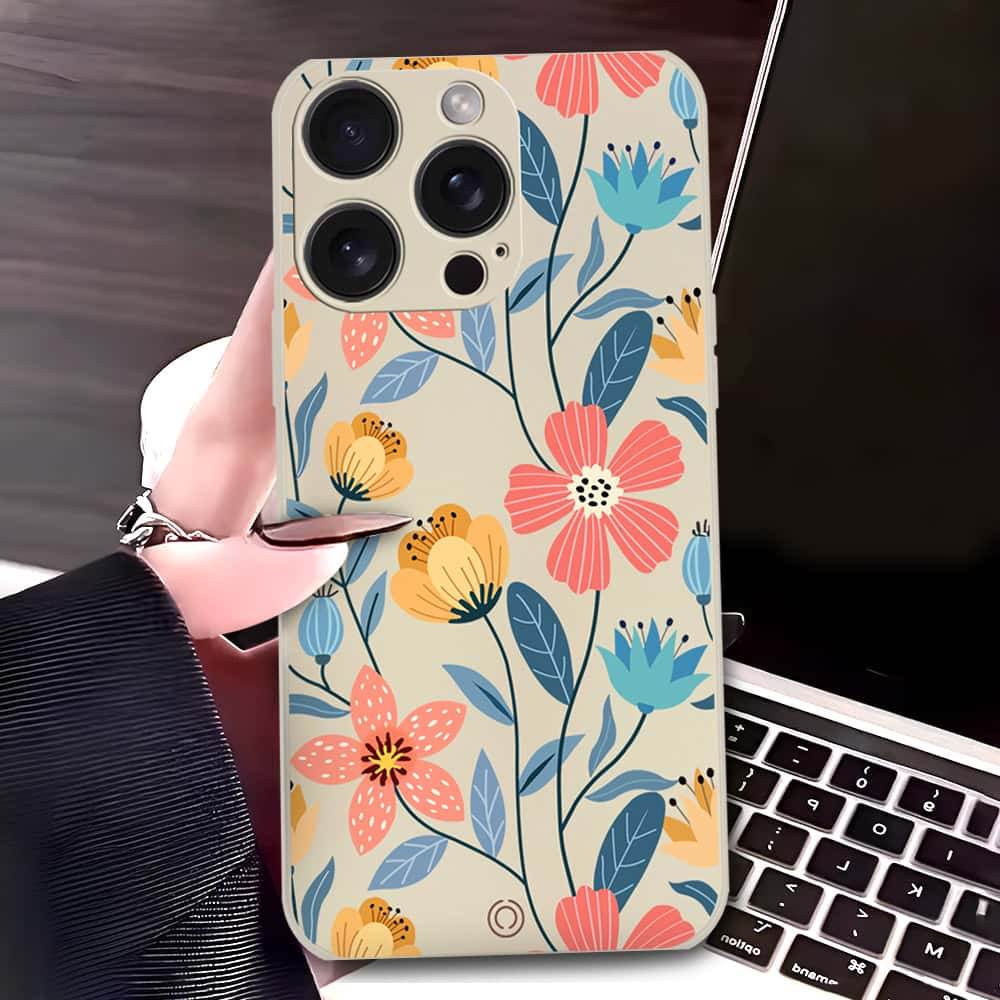 iPhone 16 Pro Max Cover - Off White - D2 - ONation Floral Series - HQ Liquid Silicone Soft Case - Futurestore.pk