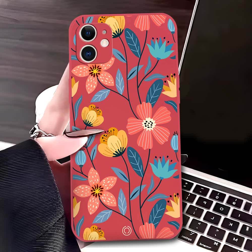 iPhone 11 Cover - Red - D2 - ONation Floral Series - HQ Liquid Silicone Soft Case - Futurestore.pk