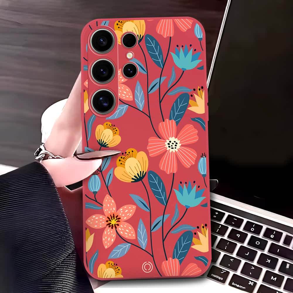 Samsung Galaxy S24 Ultra Cover - Red - D2 - ONation Floral Series - HQ Liquid Silicone Soft Case - Futurestore.pk