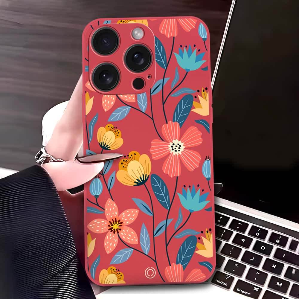 iPhone 16 Pro Max Cover - Red - D2 - ONation Floral Series - HQ Liquid Silicone Soft Case - Futurestore.pk