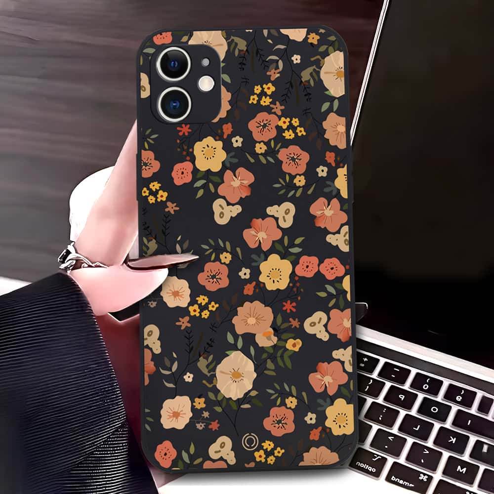 iPhone 11 Cover - Black - D3 - ONation Floral Series - HQ Liquid Silicone Soft Case - Futurestore.pk