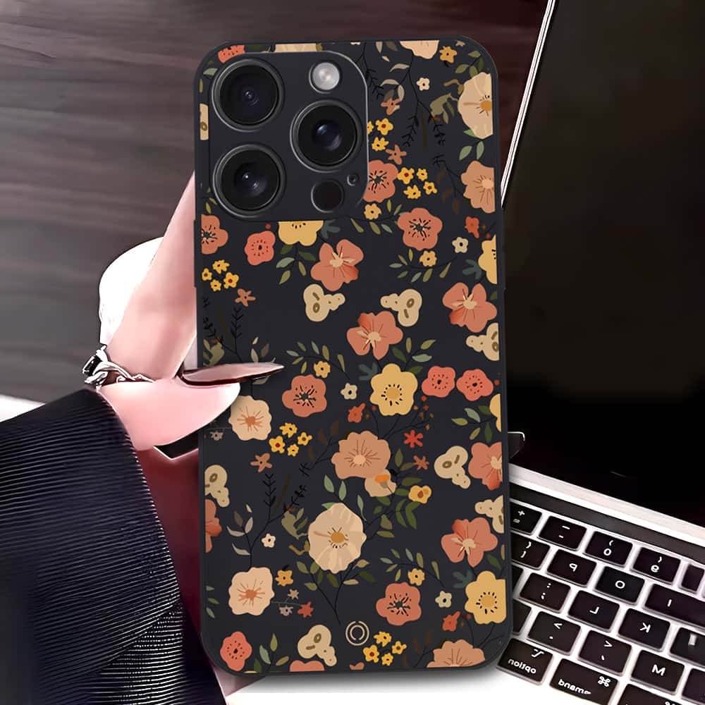 iPhone 16 Pro Max Cover - Black - D3 - ONation Floral Series - HQ Liquid Silicone Soft Case - Futurestore.pk