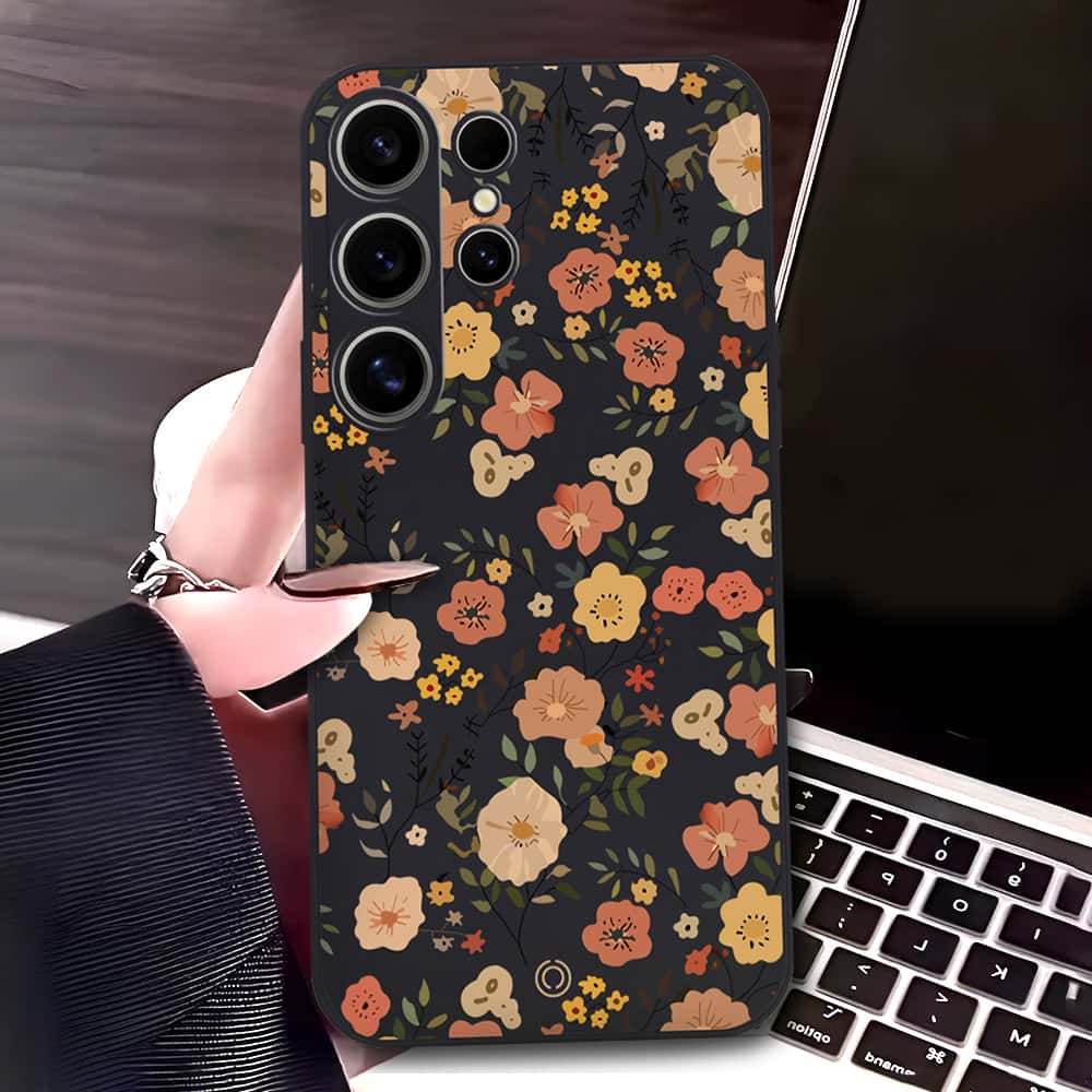 Samsung Galaxy S24 Ultra Cover - Black - D3 - ONation Floral Series - HQ Liquid Silicone Soft Case - Futurestore.pk