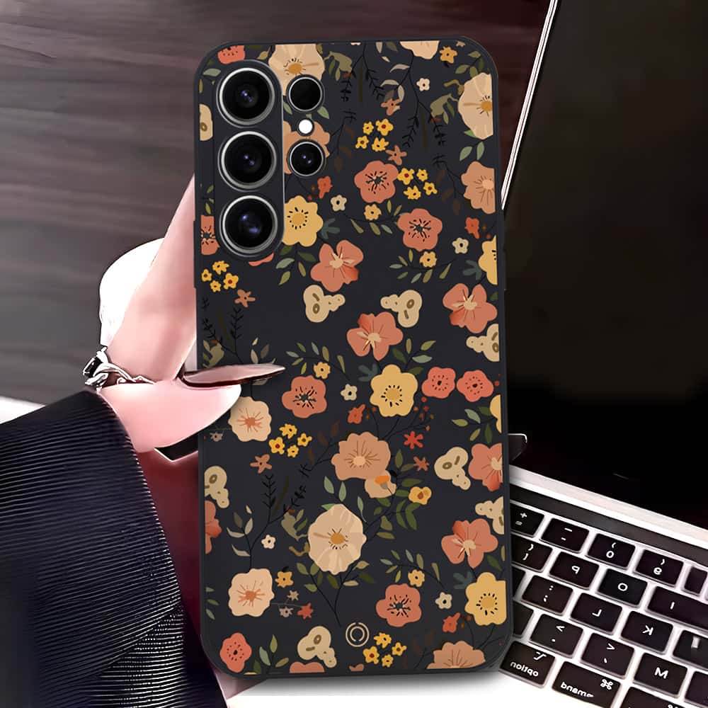 Samsung Galaxy S25 Ultra Cover - Black - D3 - ONation Floral Series - HQ Liquid Silicone Soft Case - Futurestore.pk