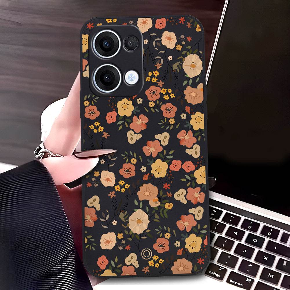 Oppo Reno 13 Cover - Black - D3 - ONation Floral Series - HQ Liquid Silicone Soft Case - Futurestore.pk