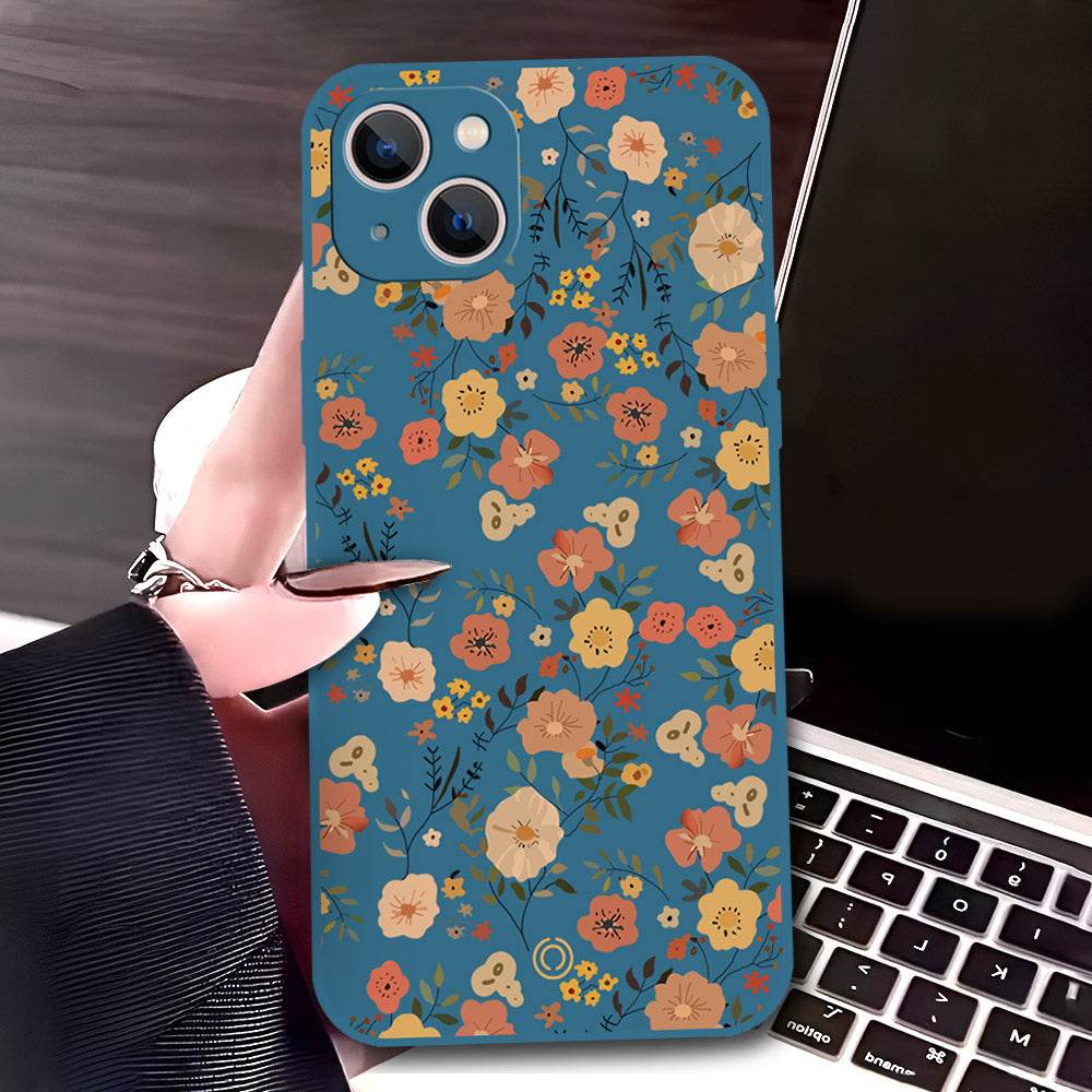 iPhone 13 Cover - Blue - D3 - ONation Floral Series - HQ Liquid Silicone Soft Case - Futurestore.pk