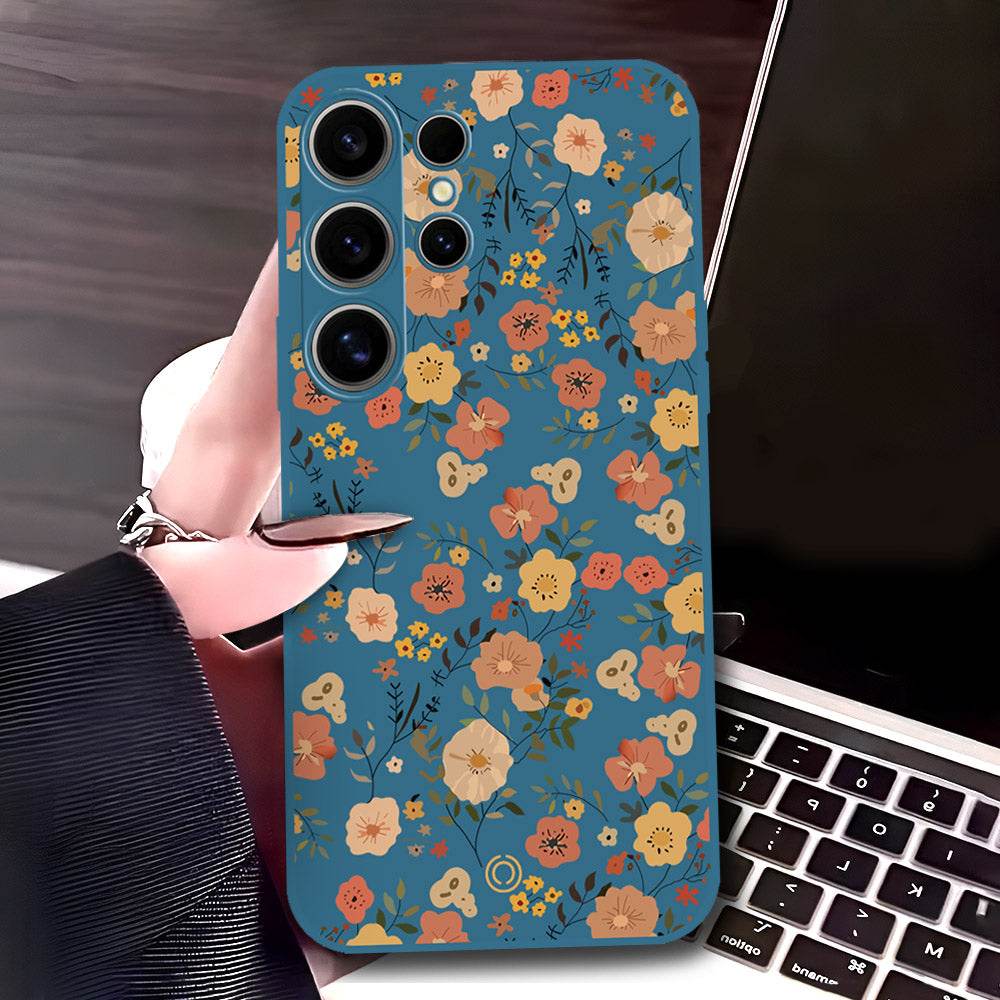 Samsung Galaxy S24 Ultra Cover - Blue - D3 - ONation Floral Series - HQ Liquid Silicone Soft Case - Futurestore.pk