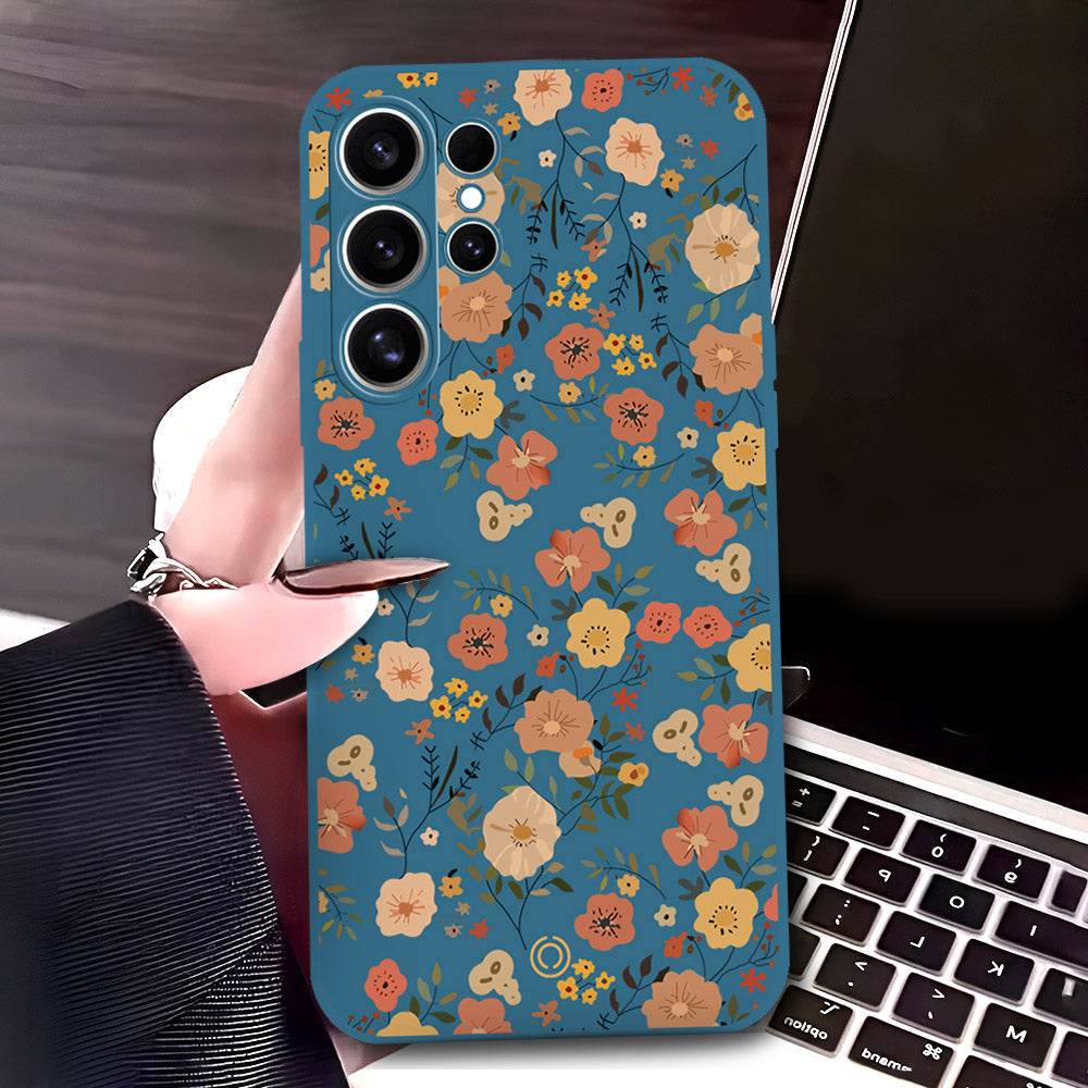 Samsung Galaxy S25 Ultra Cover - Blue - D3 - ONation Floral Series - HQ Liquid Silicone Soft Case - Futurestore.pk