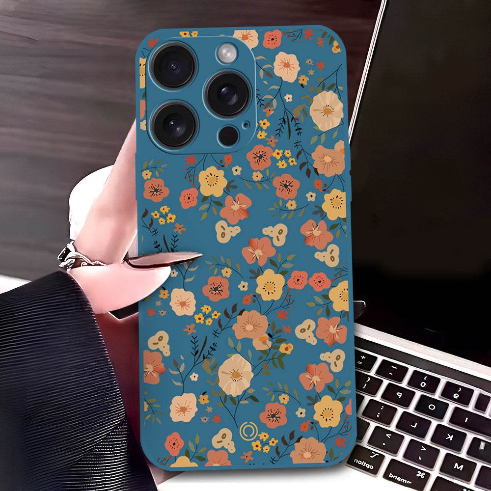 iPhone 16 Pro Max Cover - Blue - D3 - ONation Floral Series - HQ Liquid Silicone Soft Case - Futurestore.pk