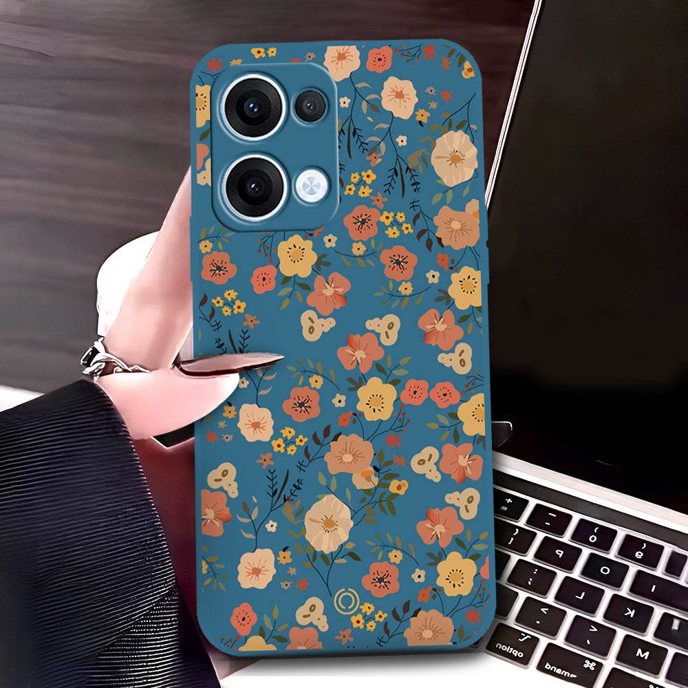 Oppo Reno 13 Cover - Blue - D3 - ONation Floral Series - HQ Liquid Silicone Soft Case - Futurestore.pk