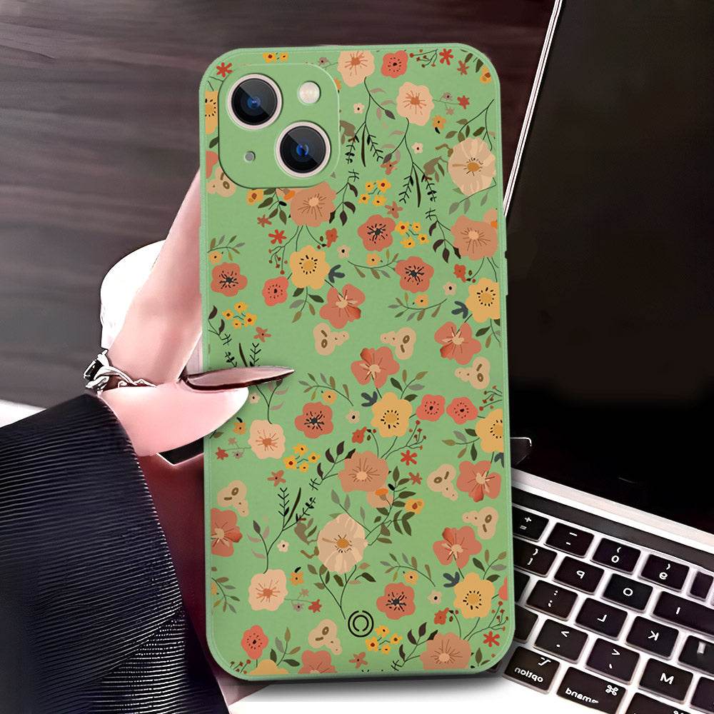 iPhone 13 Cover - Light Green - D3 - ONation Floral Series - HQ Liquid Silicone Soft Case - Futurestore.pk