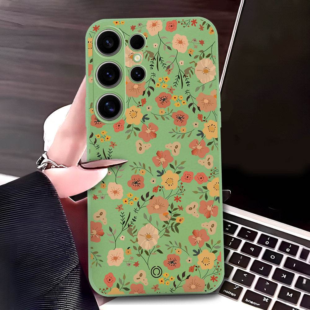 Samsung Galaxy S25 Ultra Cover - Light Green - D3 - ONation Floral Series - HQ Liquid Silicone Soft Case - Futurestore.pk