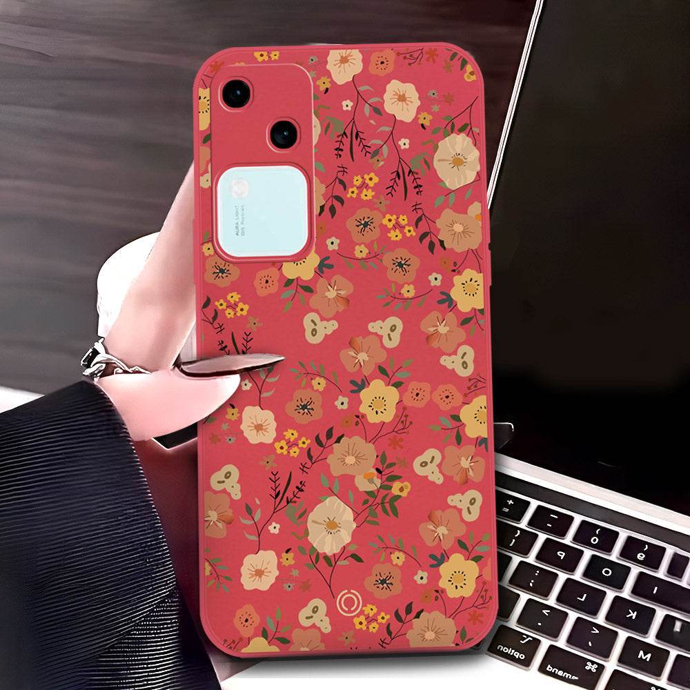 Vivo V30 Cover - Red - D3 - ONation Floral Series - HQ Liquid Silicone Soft Case - Futurestore.pk
