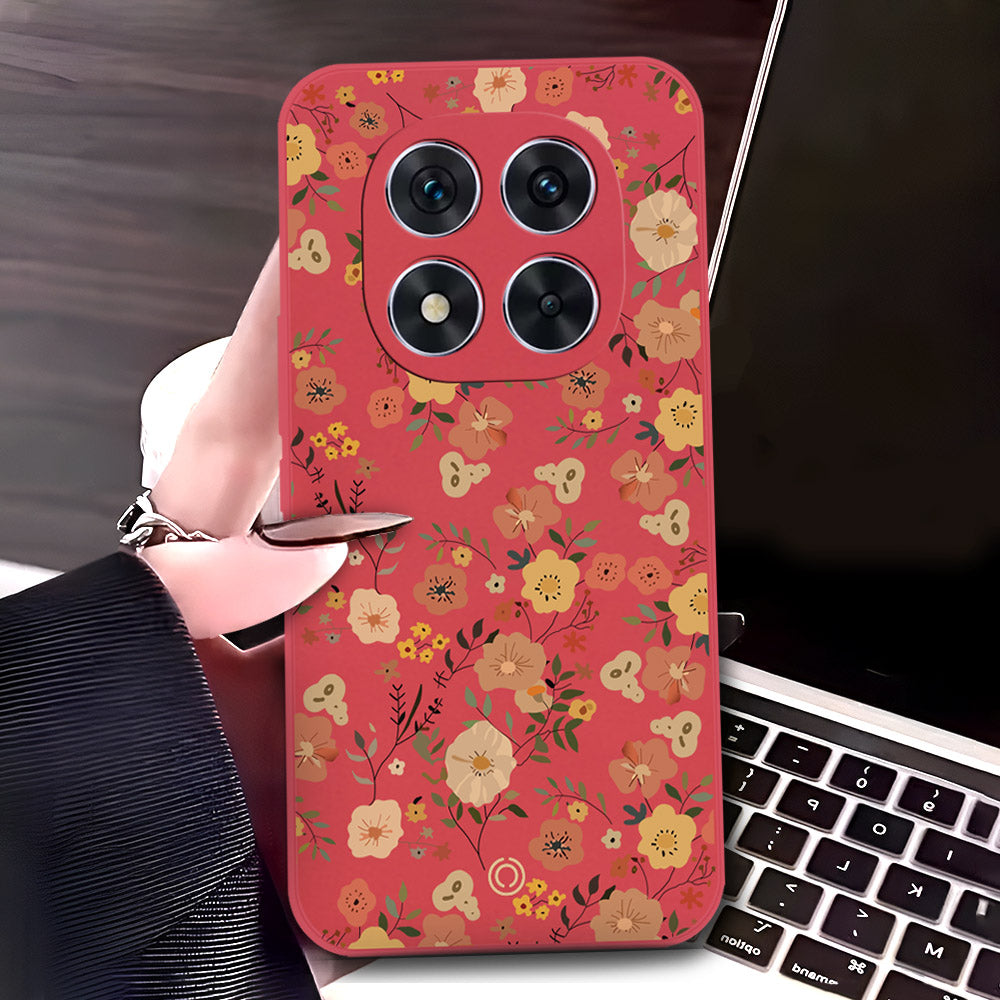 Xiaomi Redmi Note 14 Pro Plus 5G Cover - Red - D3 - ONation Floral Series - HQ Liquid Silicone Soft Case