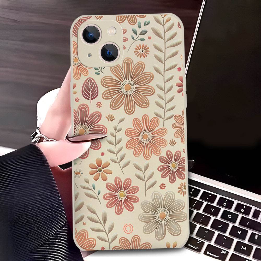 iPhone 13 Cover - Off White - D4 - ONation Floral Series - HQ Liquid Silicone Soft Case - Futurestore.pk