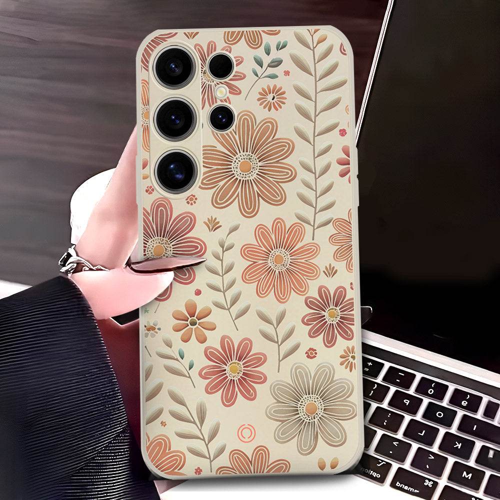 Samsung Galaxy S24 Ultra Cover - Off White - D4 - ONation Floral Series - HQ Liquid Silicone Soft Case - Futurestore.pk