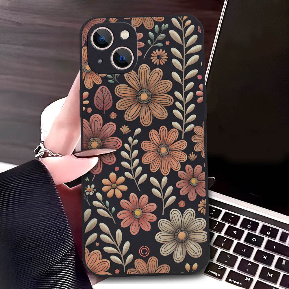 iPhone 13 Cover - Black - D4 - ONation Floral Series - HQ Liquid Silicone Soft Case - Futurestore.pk