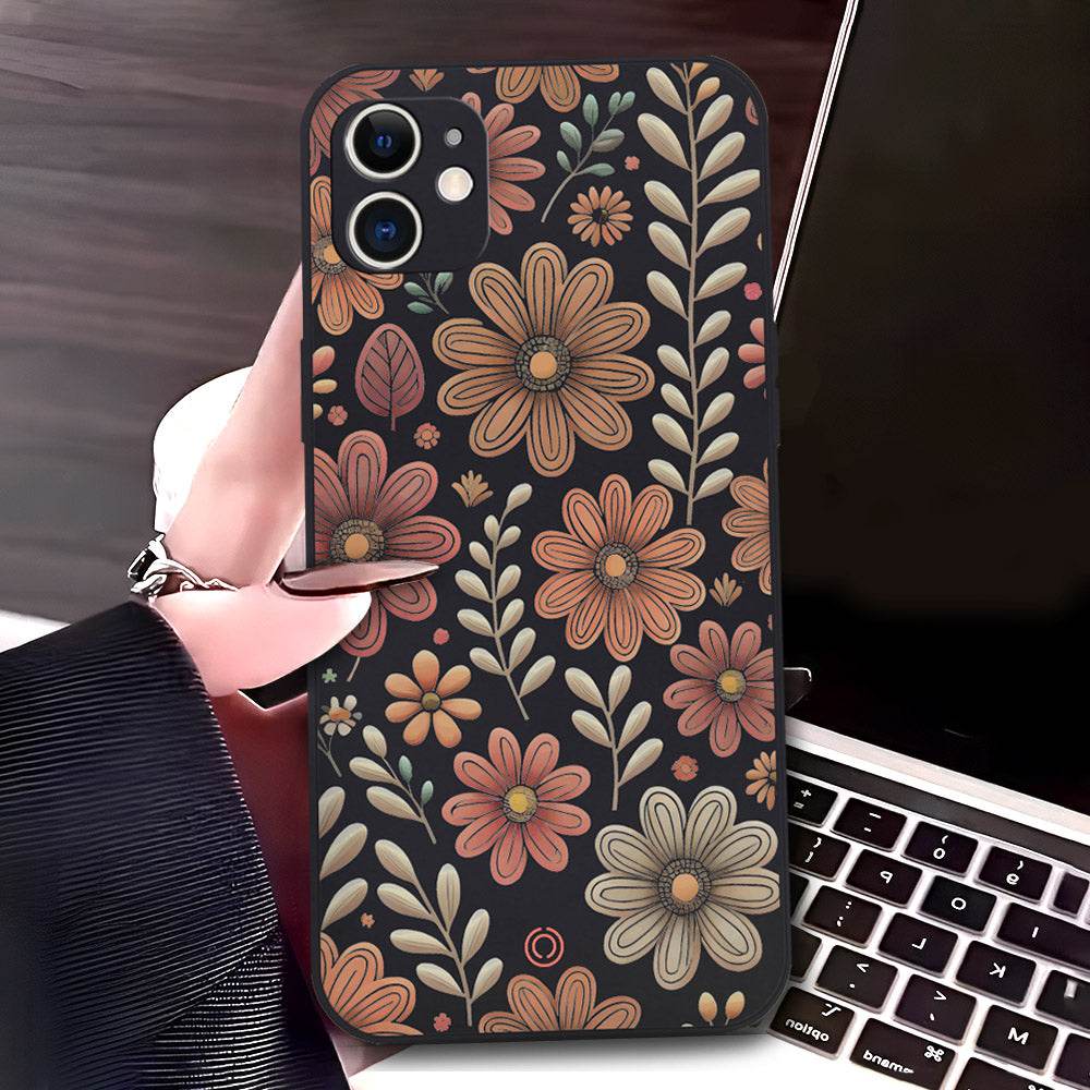 iPhone 11 Cover - Black - D4 - ONation Floral Series - HQ Liquid Silicone Soft Case - Futurestore.pk