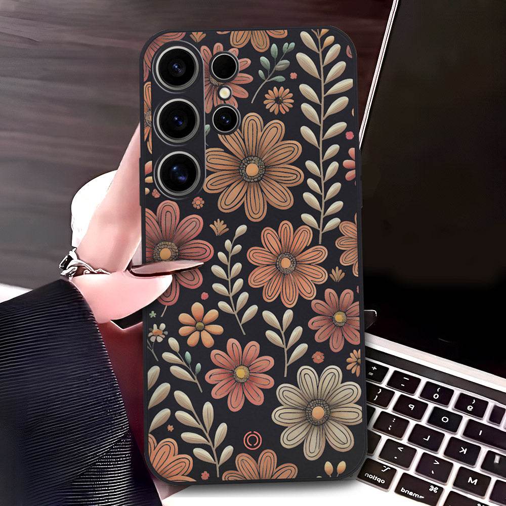 Samsung Galaxy S24 Ultra Cover - Black - D4 - ONation Floral Series - HQ Liquid Silicone Soft Case - Futurestore.pk