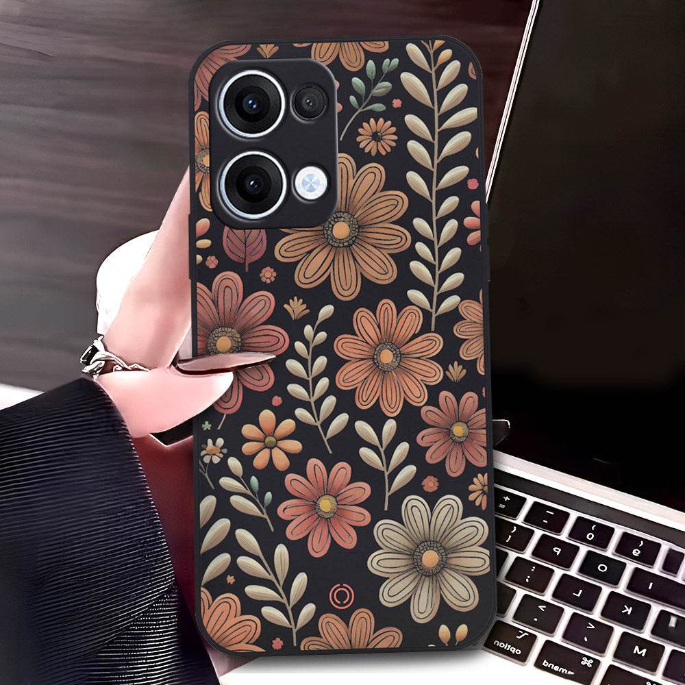 Oppo Reno 13 Cover - Black - D4 - ONation Floral Series - HQ Liquid Silicone Soft Case - Futurestore.pk