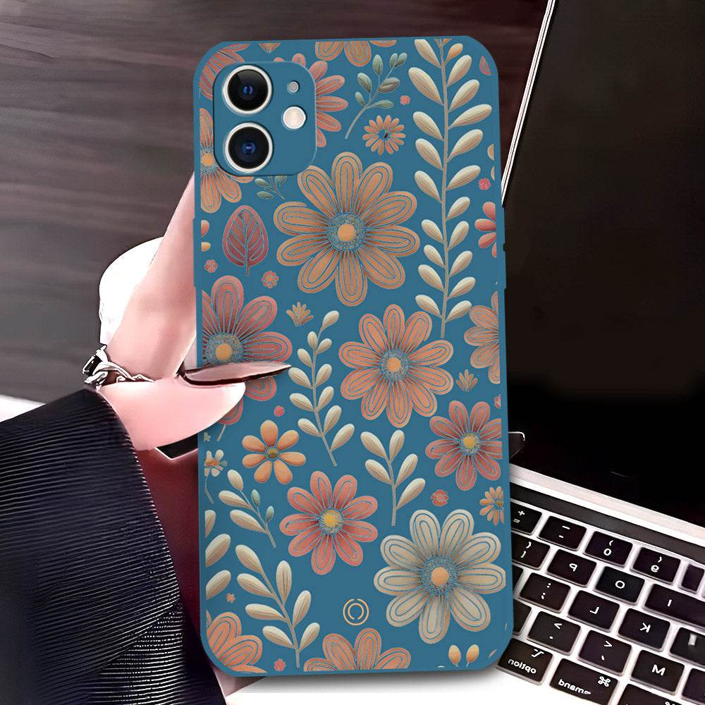 iPhone 11 Cover - Blue - D4 - ONation Floral Series - HQ Liquid Silicone Soft Case - Futurestore.pk