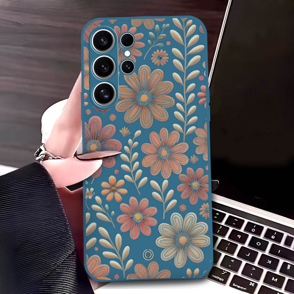 Samsung Galaxy S25 Ultra Cover - Blue - D4 - ONation Floral Series - HQ Liquid Silicone Soft Case - Futurestore.pk