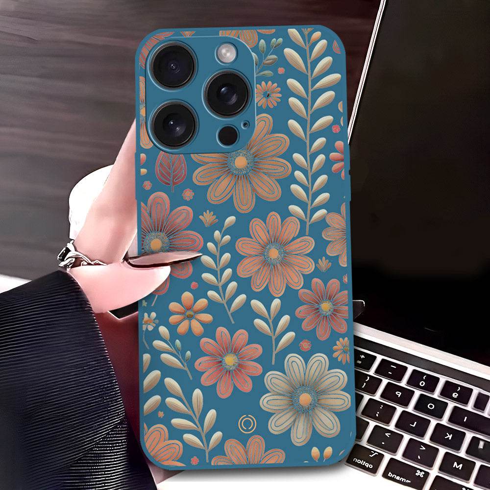 iPhone 16 Pro Max Cover - Blue - D4 - ONation Floral Series - HQ Liquid Silicone Soft Case - Futurestore.pk