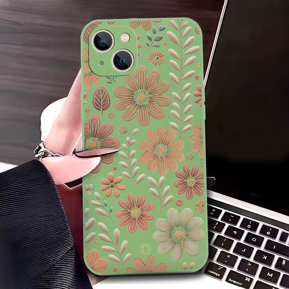 iPhone 13 Cover - Light Green - D4 - ONation Floral Series - HQ Liquid Silicone Soft Case - Futurestore.pk