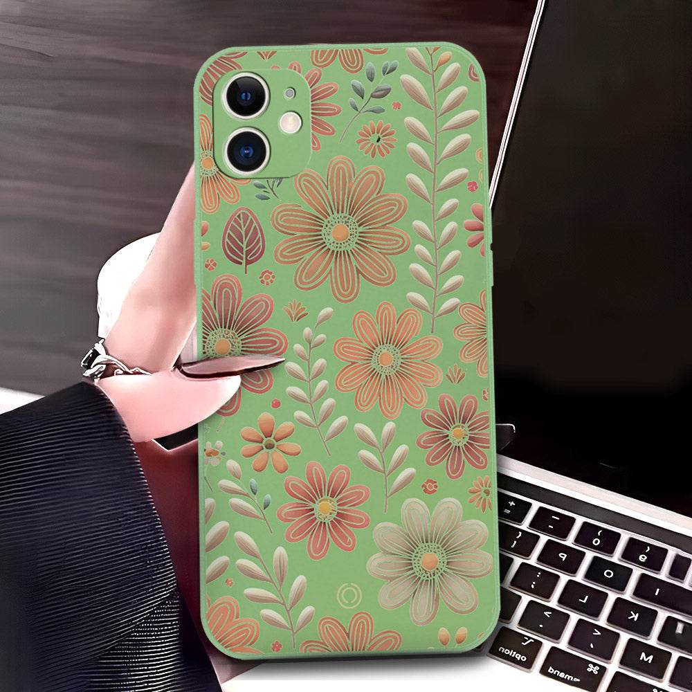 iPhone 11 Cover - Light Green - D4 - ONation Floral Series - HQ Liquid Silicone Soft Case - Futurestore.pk