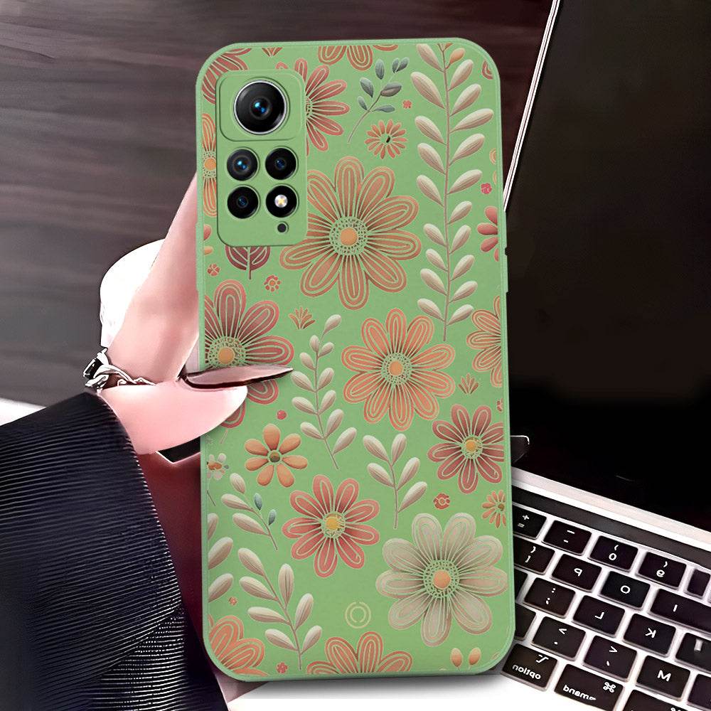 Vivo V30 Cover - Light Green - D4 - ONation Floral Series - HQ Liquid Silicone Soft Case - Futurestore.pk