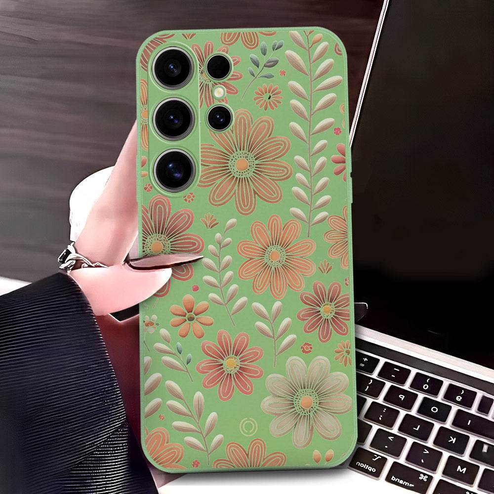 Samsung Galaxy S25 Ultra Cover - Light Green - D4 - ONation Floral Series - HQ Liquid Silicone Soft Case - Futurestore.pk